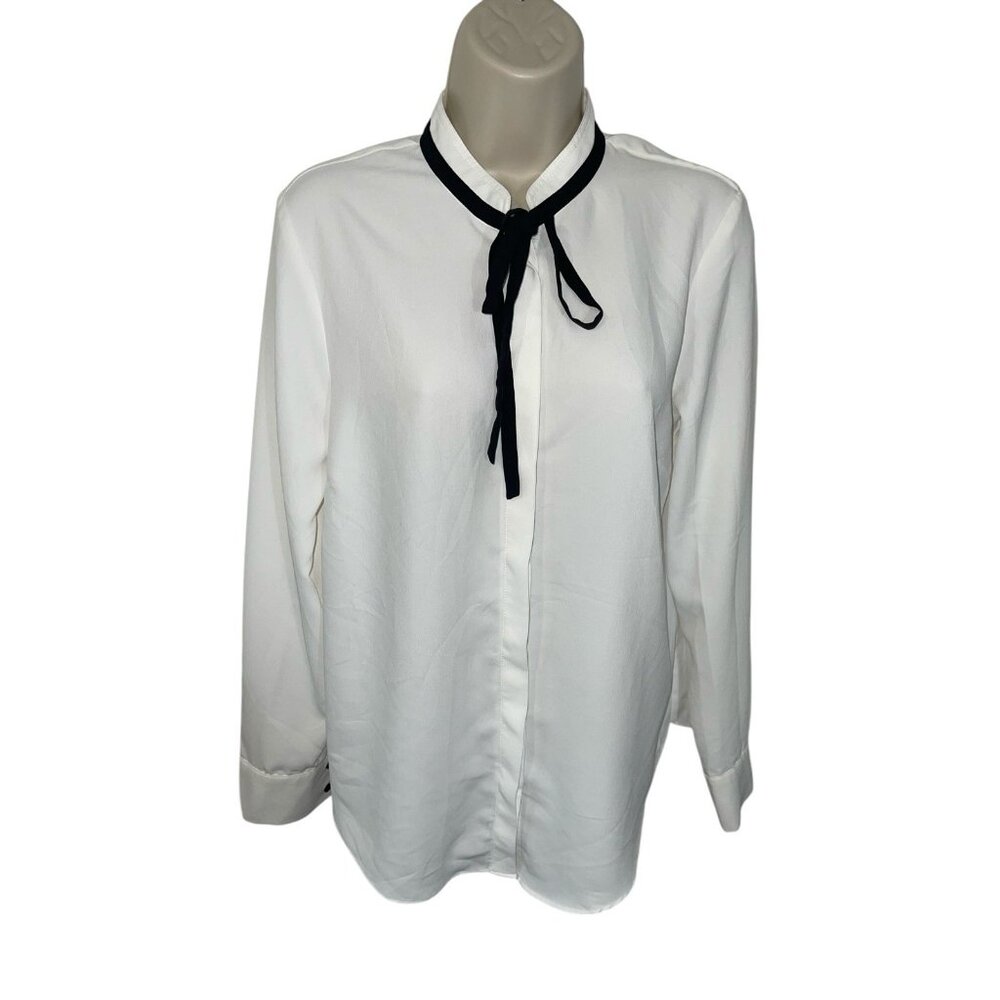 H&M Women's Size 6 Tie Collar Button Up Long Sleeve Blouse Retail $34.99